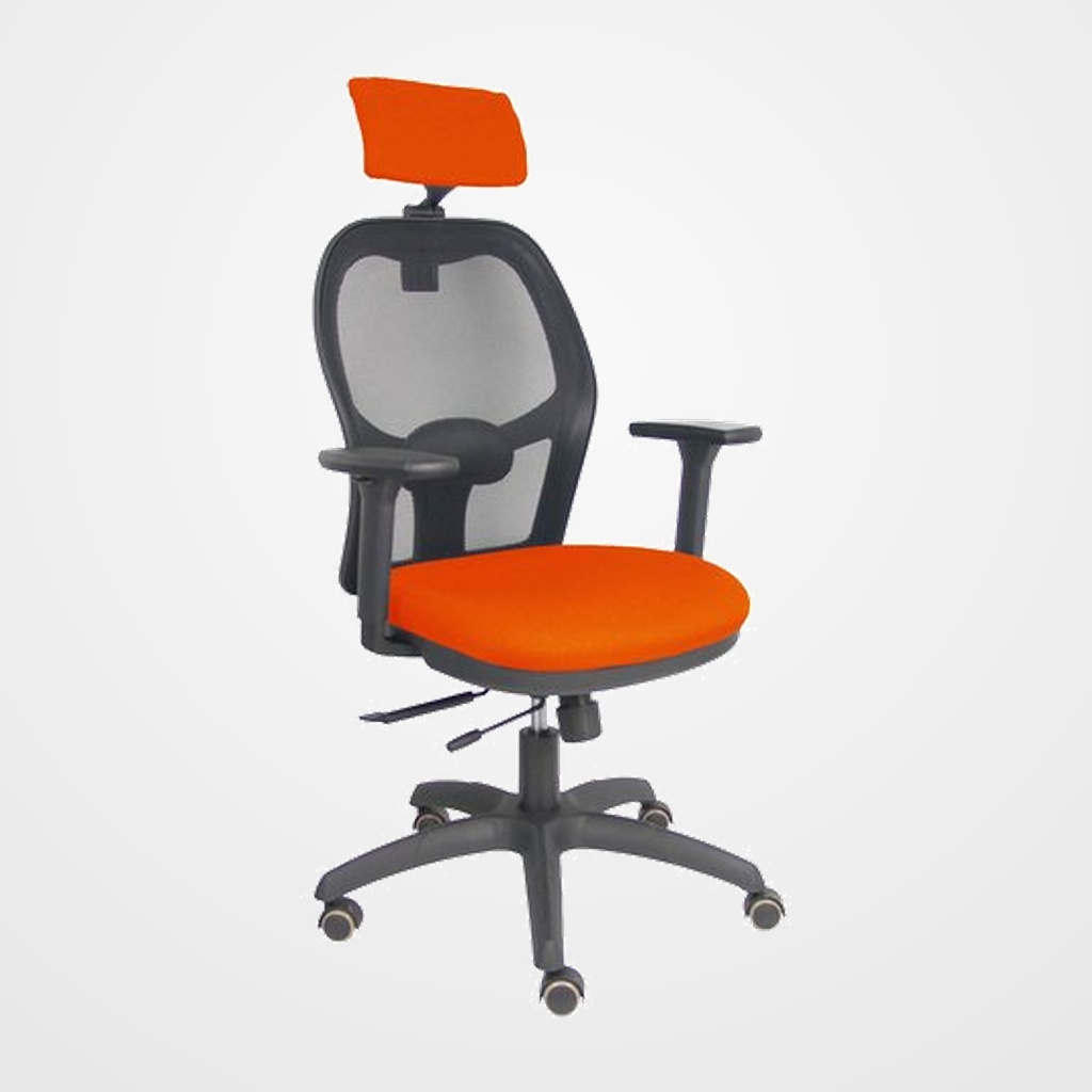 SILLA PIQUERAS Y CRESPO JORQUERA BRAZOS 3D Y CABECERO REGULABLES MECANISMO SINCRO CON TRASLACK RUEDAS PARQUET RESPALDO DE MALLA NEGRA Y ASIENTO TAPIZADO BALI NARANJA OSCURO