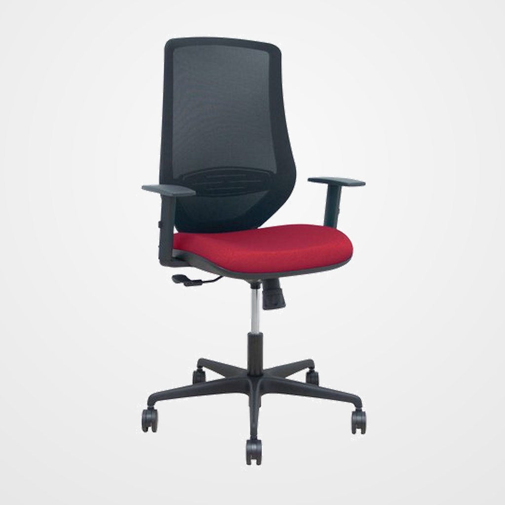 SILLA PIQUERAS Y CRESPO MARDOS BRAZOS REGULABLES ERGONOMICA MECANISMO BASCULANTE RESPALDO MALLA NEGRA ASIENTO TAPIZADO BALI GRANATE