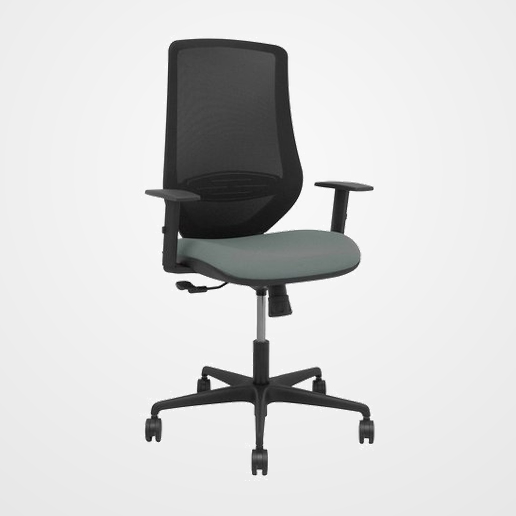 SILLA PIQUERAS Y CRESPO MARDOS BRAZOS REGULABLES ERGONOMICA MECANISMO BASCULANTE RESPALDO MALLA NEGRA ASIENTO TAPIZADO BALI GRIS