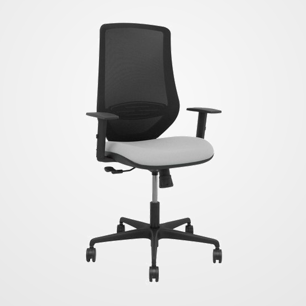 SILLA PIQUERAS Y CRESPO MARDOS BRAZOS REGULABLES ERGONOMICA MECANISMO BASCULANTE RESPALDO MALLA NEGRA ASIENTO TAPIZADO BALI GRIS CLARO