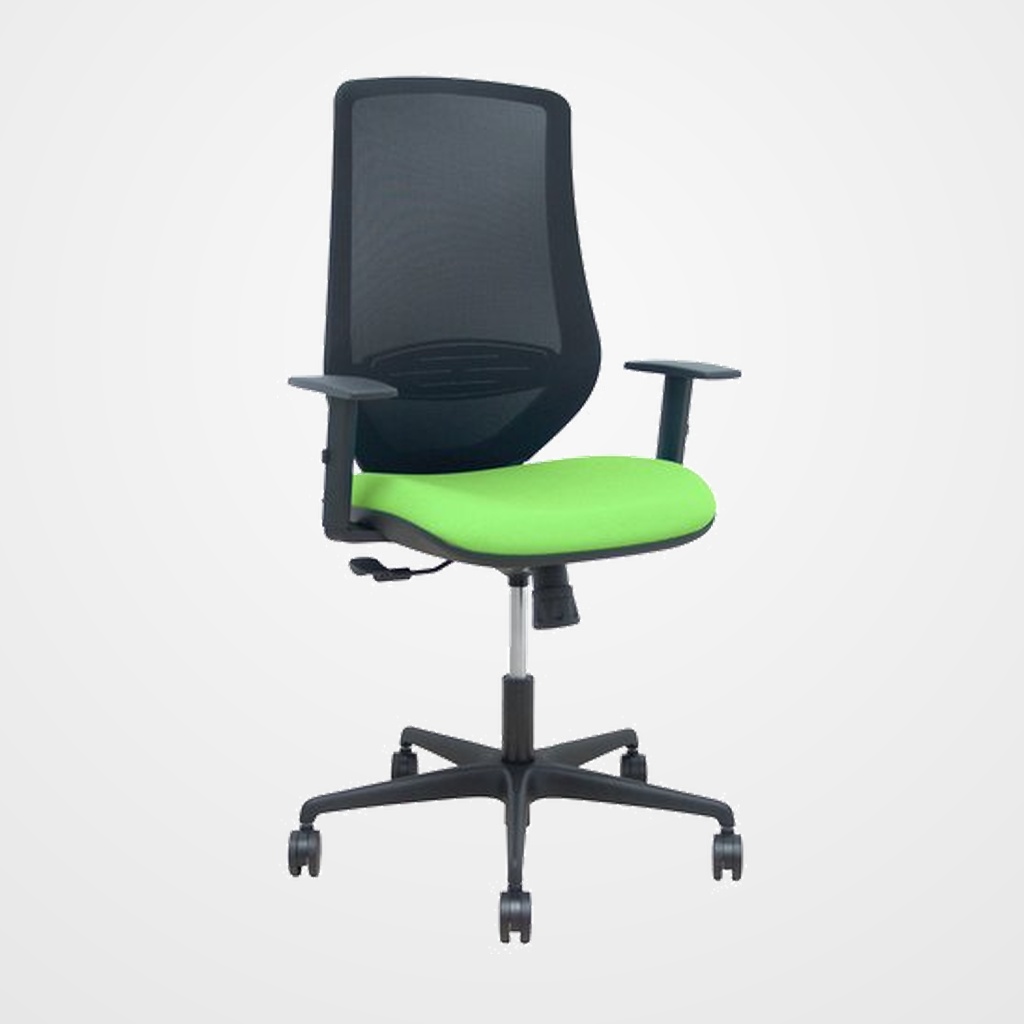 SILLA PIQUERAS Y CRESPO MARDOS BRAZOS REGULABLES ERGONOMICA MECANISMO BASCULANTE RESPALDO MALLA NEGRA ASIENTO TAPIZADO BALI PISTACHO