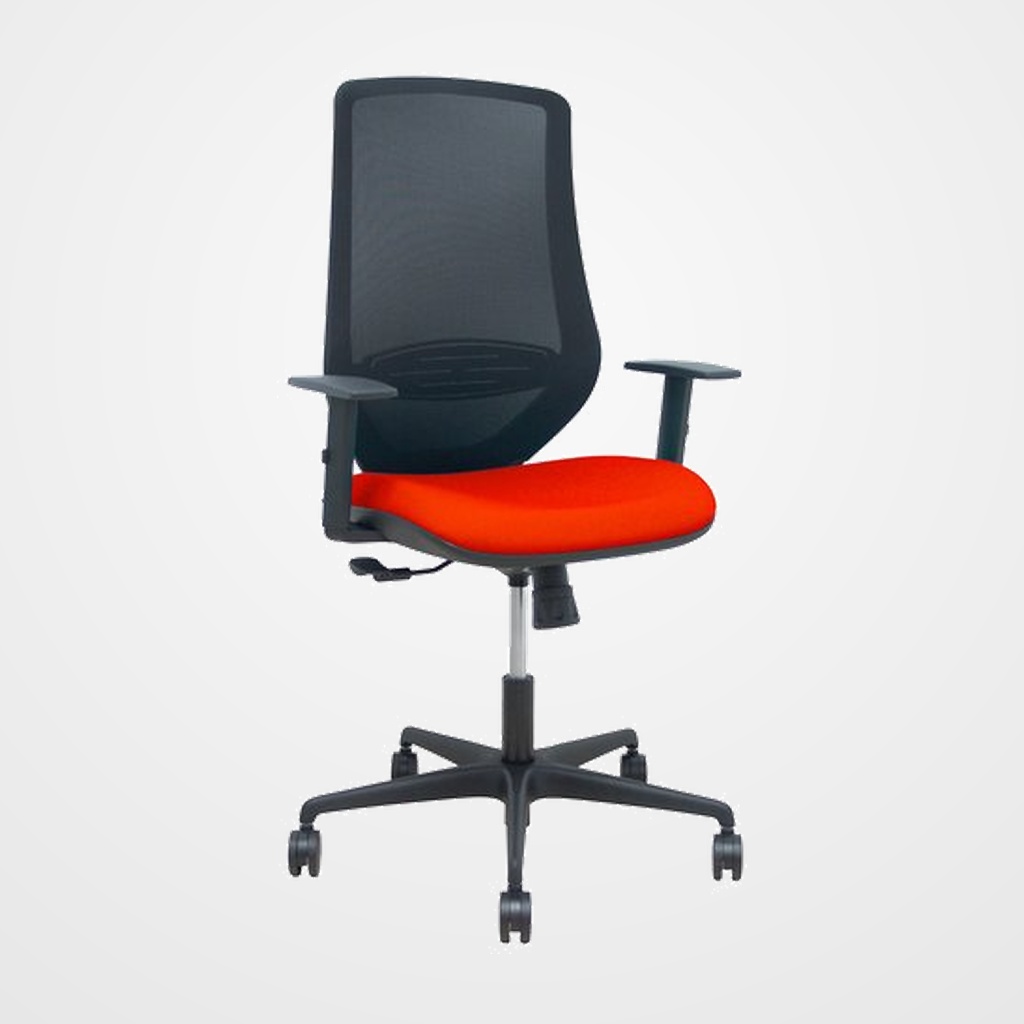 SILLA PIQUERAS Y CRESPO MARDOS BRAZOS REGULABLES ERGONOMICA MECANISMO BASCULANTE RESPALDO MALLA NEGRA ASIENTO TAPIZADO BALI ROJO