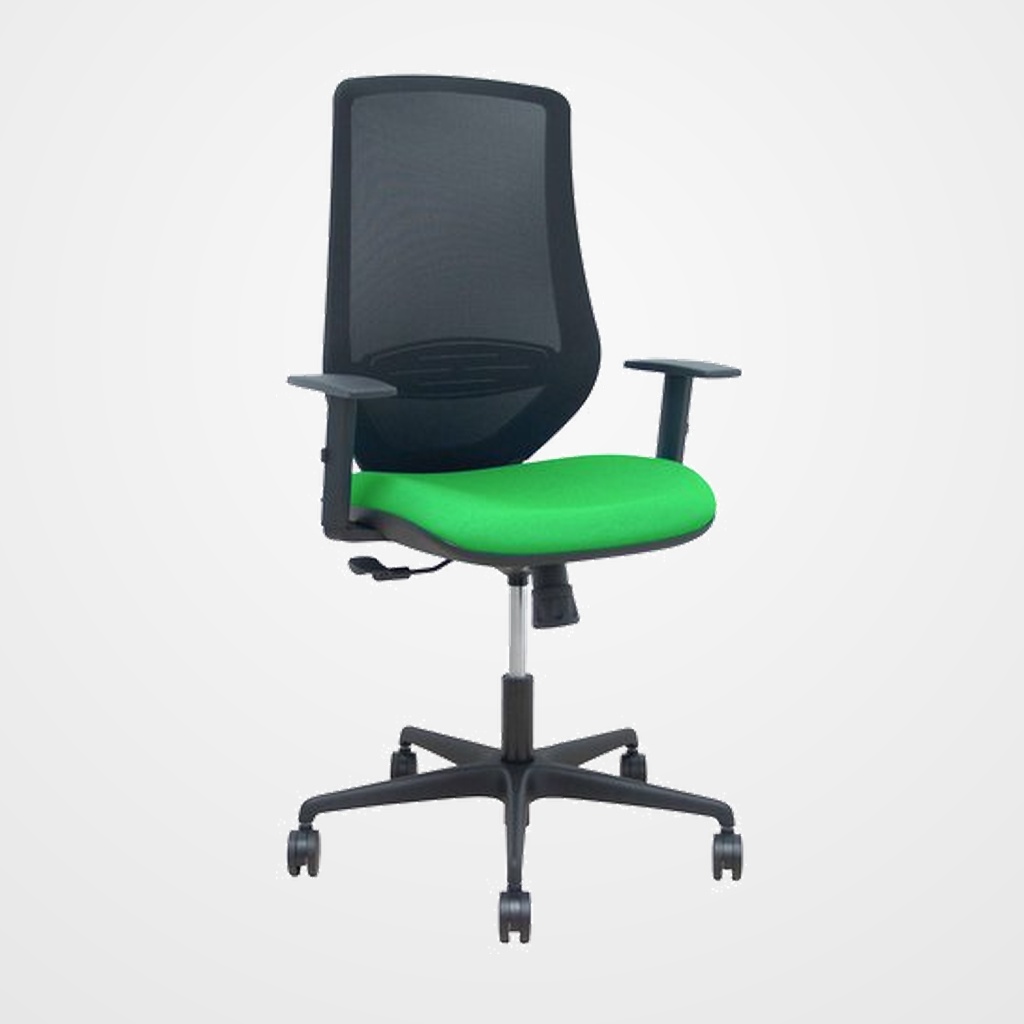 SILLA PIQUERAS Y CRESPO MARDOS BRAZOS REGULABLES ERGONOMICA MECANISMO BASCULANTE RESPALDO MALLA NEGRA ASIENTO TAPIZADO BALI VERDE