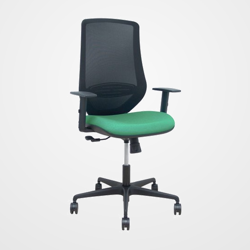 SILLA PIQUERAS Y CRESPO MARDOS BRAZOS REGULABLES ERGONOMICA MECANISMO BASCULANTE RESPALDO MALLA NEGRA ASIENTO TAPIZADO BALI VERDE ESMERALDA