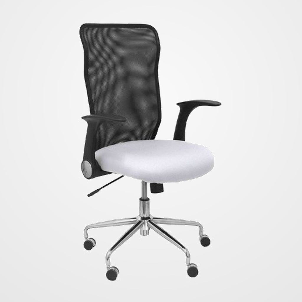 SILLA PIQUERAS Y CRESPO MINAYA BRAZOS RETRACTILES MECANISMO BASCULANTE ERGONOMICA RESPALDO MALLA TRANSPIRABLE NEGRA ASIENTO TAPIZADO BALI BLANCO