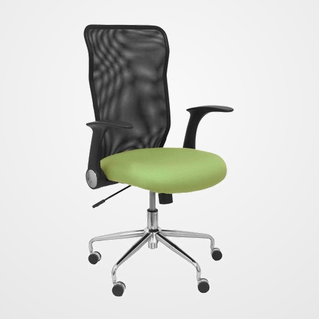 SILLA PIQUERAS Y CRESPO MINAYA BRAZOS RETRACTILES MECANISMO BASCULANTE ERGONOMICA RESPALDO MALLA TRANSPIRABLE NEGRA ASIENTO TAPIZADO BALI VERDE OLIVA