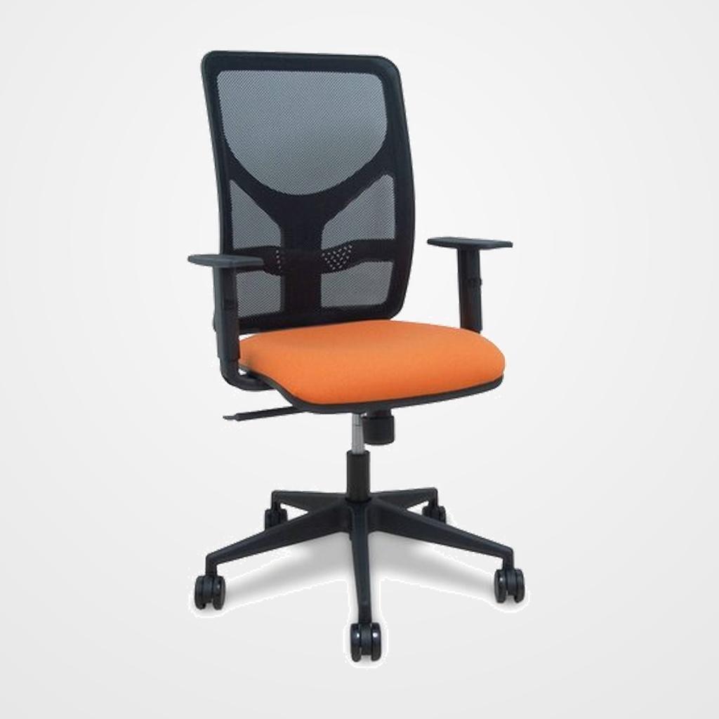 SILLA PIQUERAS Y CRESPO MOTILLA BRAZOS REGULABLES MECANISMO SINCRO CON REGULADOR DE TENSION RESPALDO DE MALLA NEGRA Y ASIENTO TAPIZADO BALI NARANJA