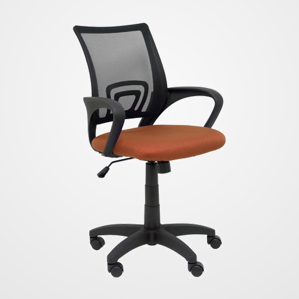 SILLA PIQUERAS Y CRESPO VIANOS BRAZOS FIJOS MECANISMO BASCULANTE CON REGULADOR DE PRESION ELEVACION DEL ASIENTO EN ALTURA RUEDAS NYLON RESPALDO MALLA TRANSPIRABLE NEGRA Y TAPIZADO BALI MARRON