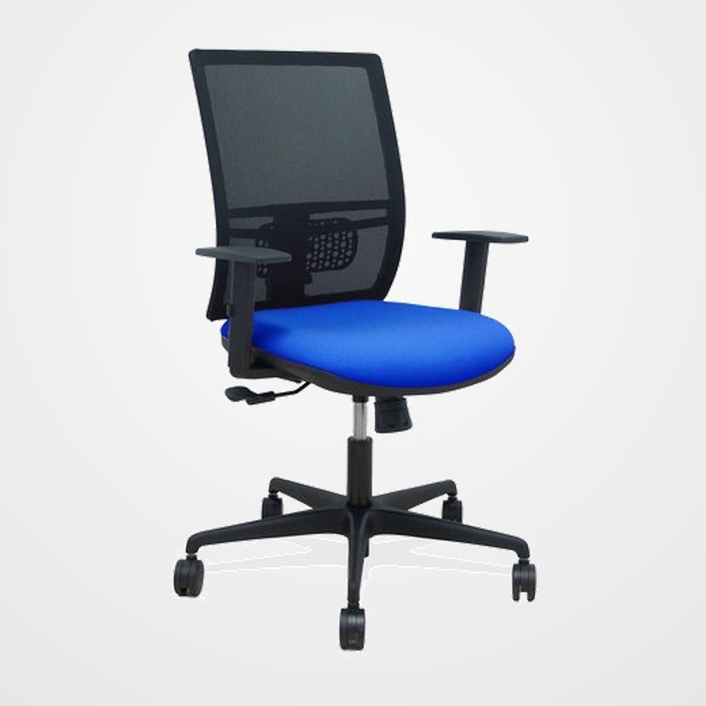 SILLA PIQUERAS Y CRESPO YUNQUERA BRAZOS REGULABLE ERGONOMICA MECANISMO SINCRO RESPALDO MALLA NEGRA ASIENTO TAPIZADO BALI AZUL