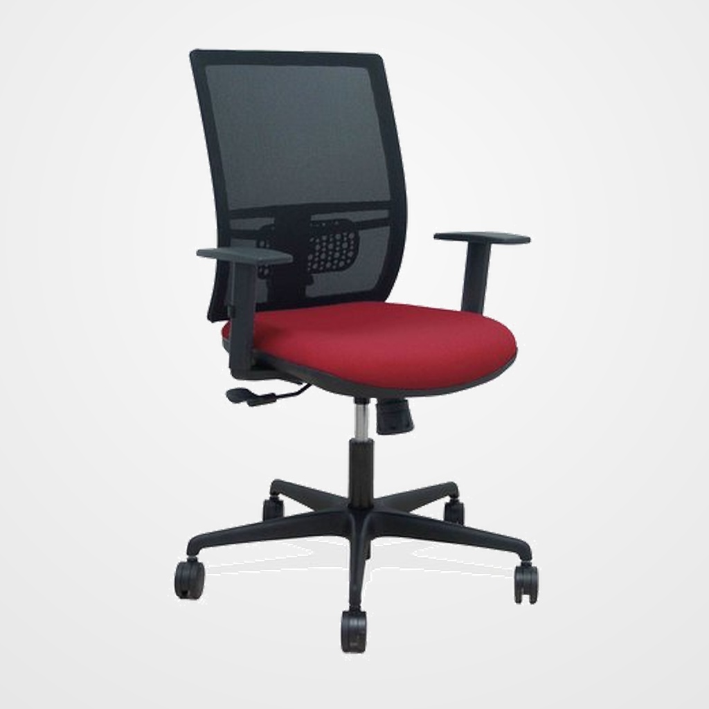 SILLA PIQUERAS Y CRESPO YUNQUERA BRAZOS REGULABLE ERGONOMICA MECANISMO SINCRO RESPALDO MALLA NEGRA ASIENTO TAPIZADO BALI GRANATE