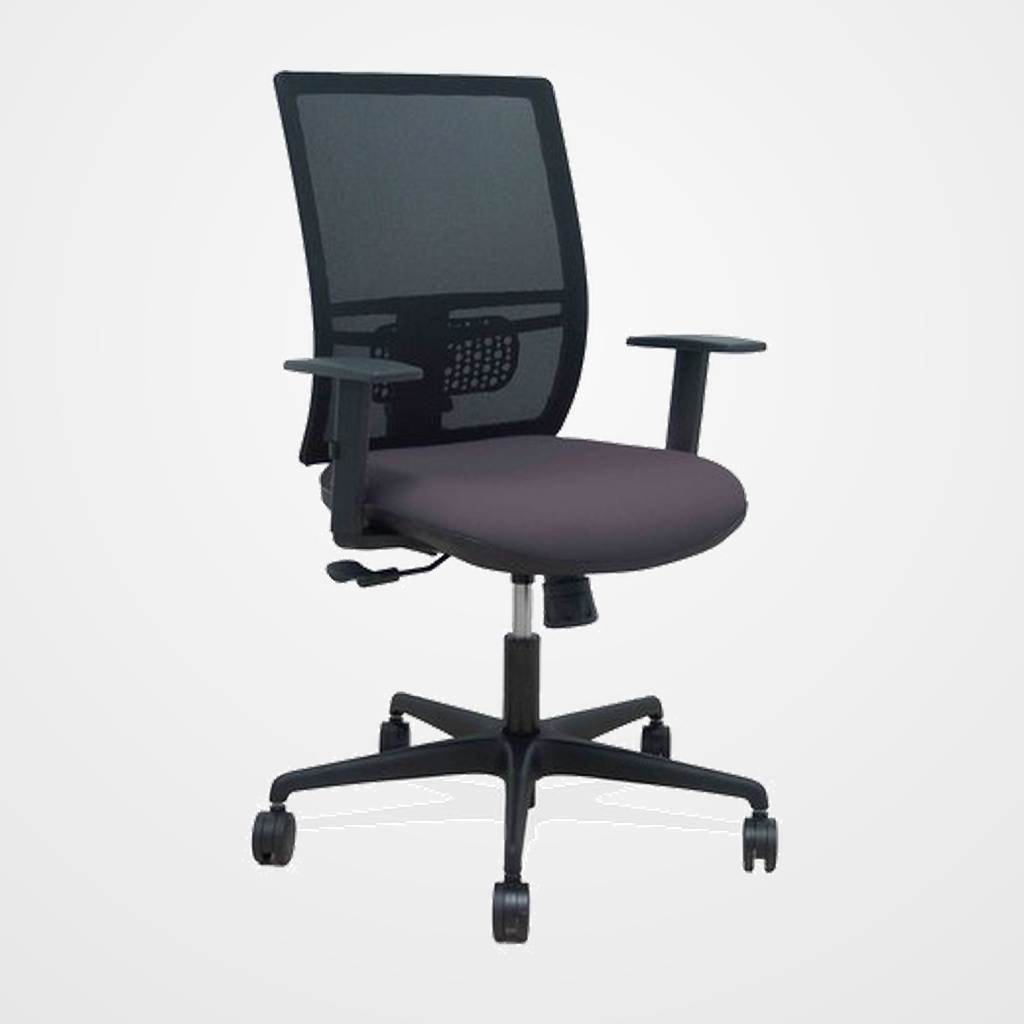 SILLA PIQUERAS Y CRESPO YUNQUERA BRAZOS REGULABLE ERGONOMICA MECANISMO SINCRO RESPALDO MALLA NEGRA ASIENTO TAPIZADO BALI GRIS OSCURO