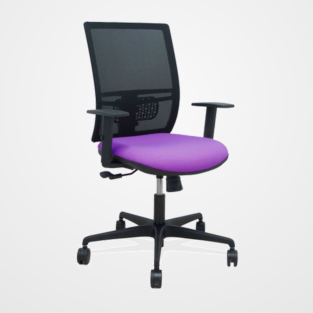 SILLA PIQUERAS Y CRESPO YUNQUERA BRAZOS REGULABLE ERGONOMICA MECANISMO SINCRO RESPALDO MALLA NEGRA ASIENTO TAPIZADO BALI LILA