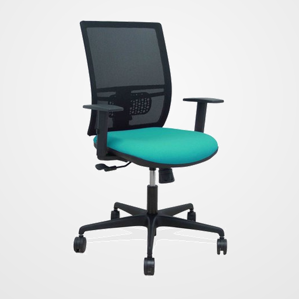 SILLA PIQUERAS Y CRESPO YUNQUERA BRAZOS REGULABLE ERGONOMICA MECANISMO SINCRO RESPALDO MALLA NEGRA ASIENTO TAPIZADO BALI TURQUESA
