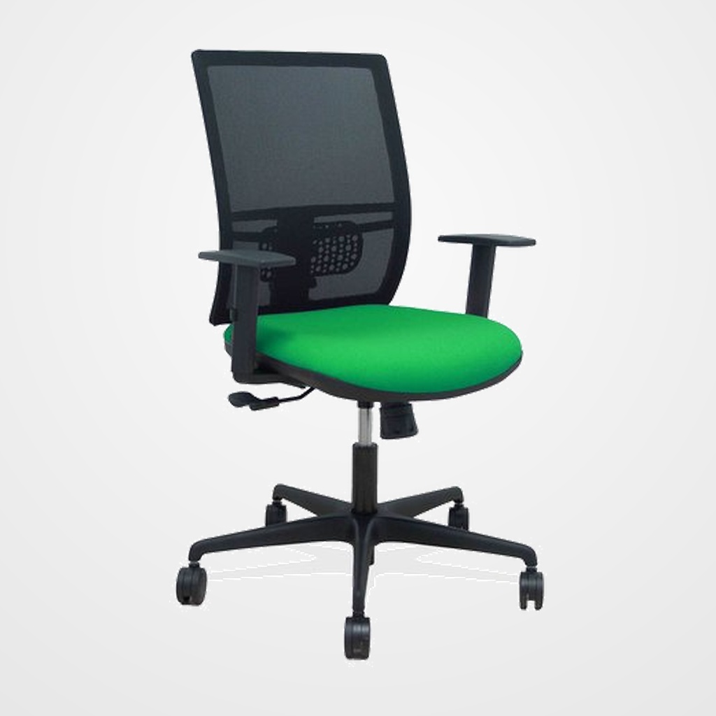 SILLA PIQUERAS Y CRESPO YUNQUERA BRAZOS REGULABLE ERGONOMICA MECANISMO SINCRO RESPALDO MALLA NEGRA ASIENTO TAPIZADO BALI VERDE