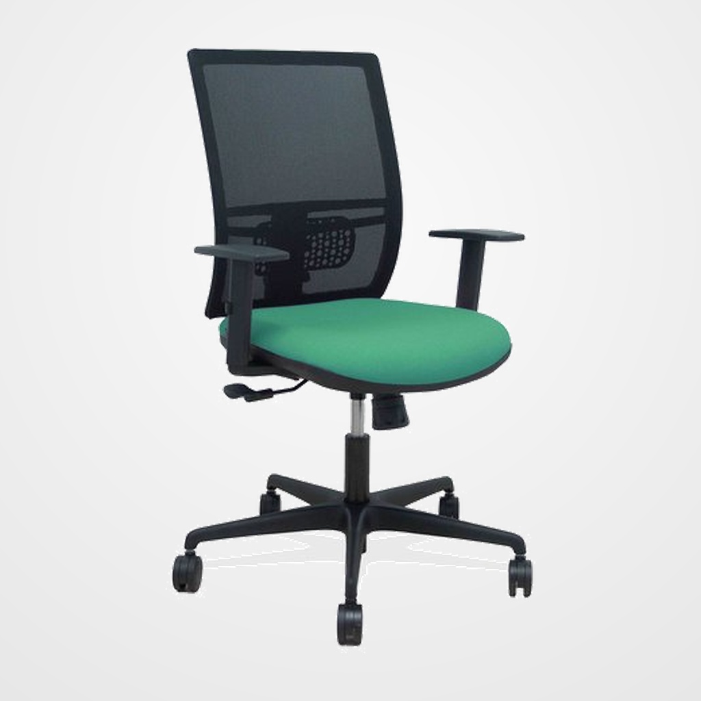 SILLA PIQUERAS Y CRESPO YUNQUERA BRAZOS REGULABLE ERGONOMICA MECANISMO SINCRO RESPALDO MALLA NEGRA ASIENTO TAPIZADO BALI VERDE ESMERALDA