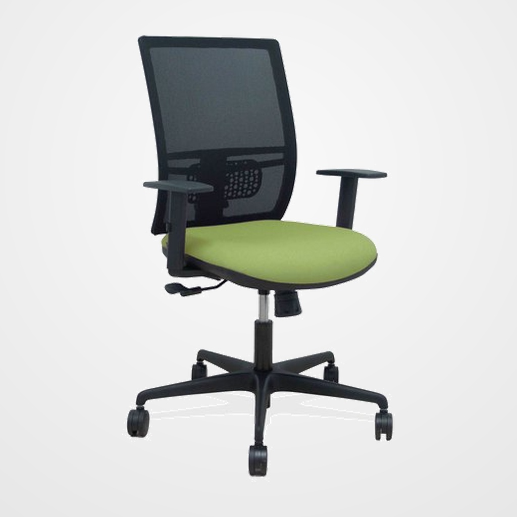 SILLA PIQUERAS Y CRESPO YUNQUERA BRAZOS REGULABLE ERGONOMICA MECANISMO SINCRO RESPALDO MALLA NEGRA ASIENTO TAPIZADO BALI VERDE OLIVA