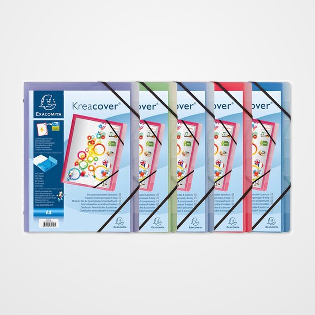CARPETA CLASIFICADORA EXACOMPTA KREA COVER PERSONALIZABLE PP A4 8 DPTOS. con GOMAS y SOLAPAS SURTIDO