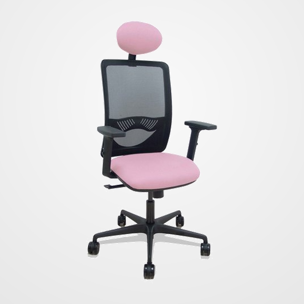SILLA PIQUERAS Y CRESPO ZULEMA BRAZOS 2D Y APOYO LUMBAR REGULABLES CABECERO FIJO MECANISMO SINCRO RUEDAS NYLON de 65 RESPALDO DE MALLA NEGRA Y ASIENTO TAPIZADO BALI ROSA