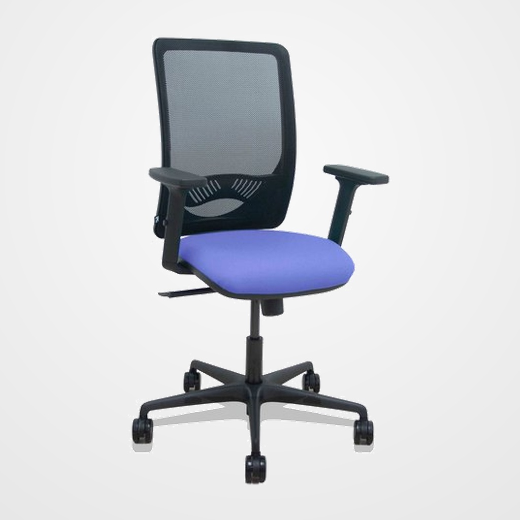 SILLA PIQUERAS Y CRESPO ZULEMA BRAZOS 2D Y APOYO LUMBAR REGULABLES MECANISMO SINCRO RUEDAS NYLON de 65 RESPALDO DE MALLA NEGRA Y ASIENTO TAPIZADO BALI AZUL CLARO