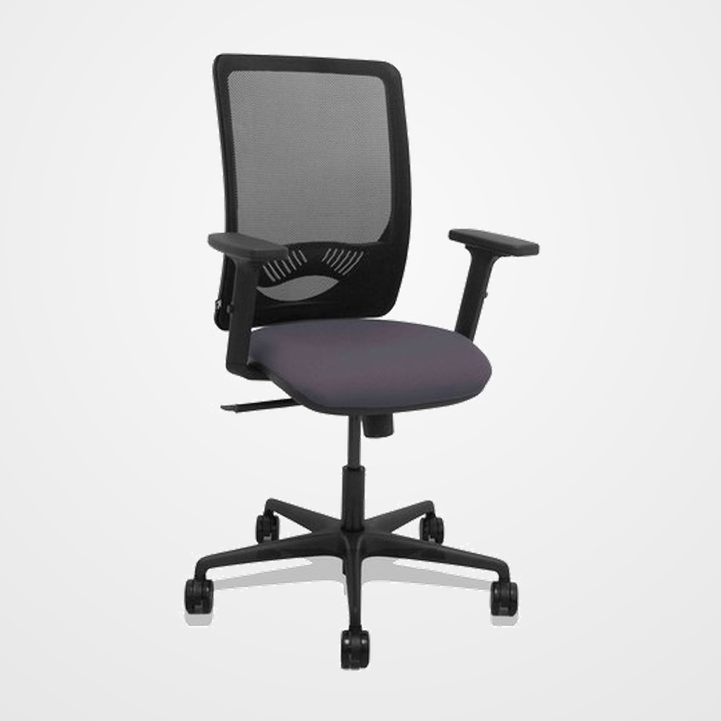 SILLA PIQUERAS Y CRESPO ZULEMA BRAZOS 2D Y APOYO LUMBAR REGULABLES MECANISMO SINCRO RUEDAS NYLON de 65 RESPALDO DE MALLA NEGRA Y ASIENTO TAPIZADO BALI GRIS OSCURO
