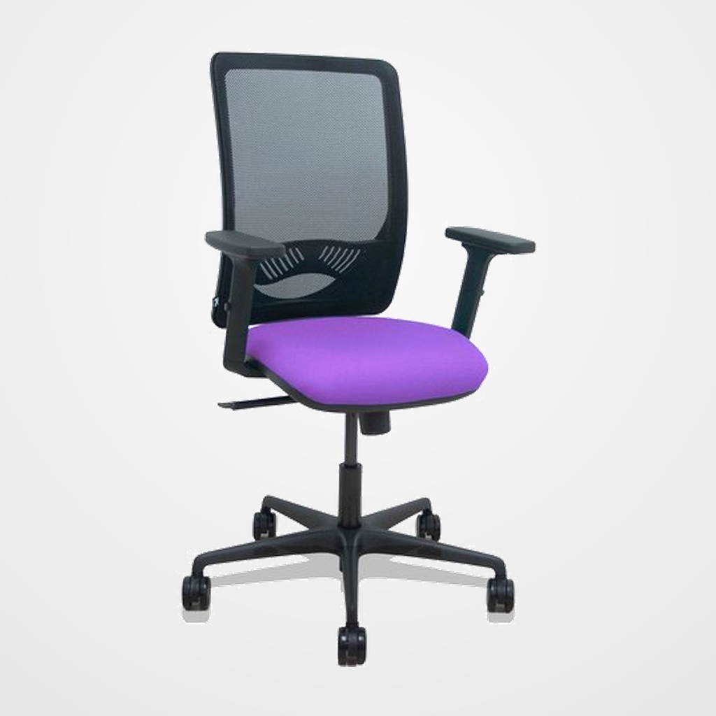 SILLA PIQUERAS Y CRESPO ZULEMA BRAZOS 2D Y APOYO LUMBAR REGULABLES MECANISMO SINCRO RUEDAS NYLON de 65 RESPALDO DE MALLA NEGRA Y ASIENTO TAPIZADO BALI LILA