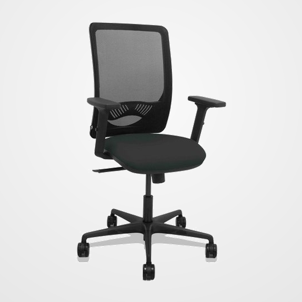 SILLA PIQUERAS Y CRESPO ZULEMA BRAZOS 2D Y APOYO LUMBAR REGULABLES MECANISMO SINCRO RUEDAS NYLON de 65 RESPALDO DE MALLA NEGRA Y ASIENTO TAPIZADO BALI NEGRO