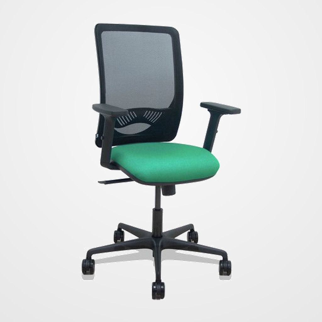 SILLA PIQUERAS Y CRESPO ZULEMA BRAZOS 2D Y APOYO LUMBAR REGULABLES MECANISMO SINCRO RUEDAS NYLON de 65 RESPALDO DE MALLA NEGRA Y ASIENTO TAPIZADO BALI VERDE ESMERALDA