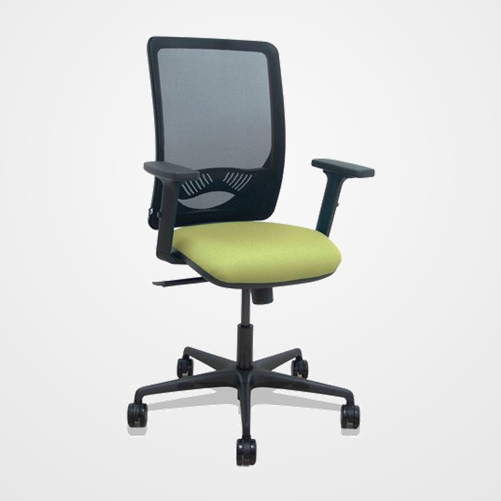 SILLA PIQUERAS Y CRESPO ZULEMA BRAZOS 2D Y APOYO LUMBAR REGULABLES MECANISMO SINCRO RUEDAS NYLON de 65 RESPALDO DE MALLA NEGRA Y ASIENTO TAPIZADO BALI VERDE OLIVA