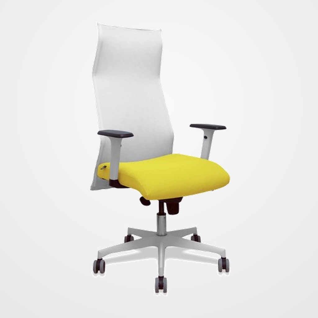 SILLON PIQUERAS Y CRESPO SAHUCO DIRECCION USO INTENSIVO (8H) BRAZOS BLANCOS REGULABLES MECANISMO SINCRO RESPALDO MALLA BLANCA TRANSPIRABLE Y ASIENTO TAPIZADO BALI AMARILLO