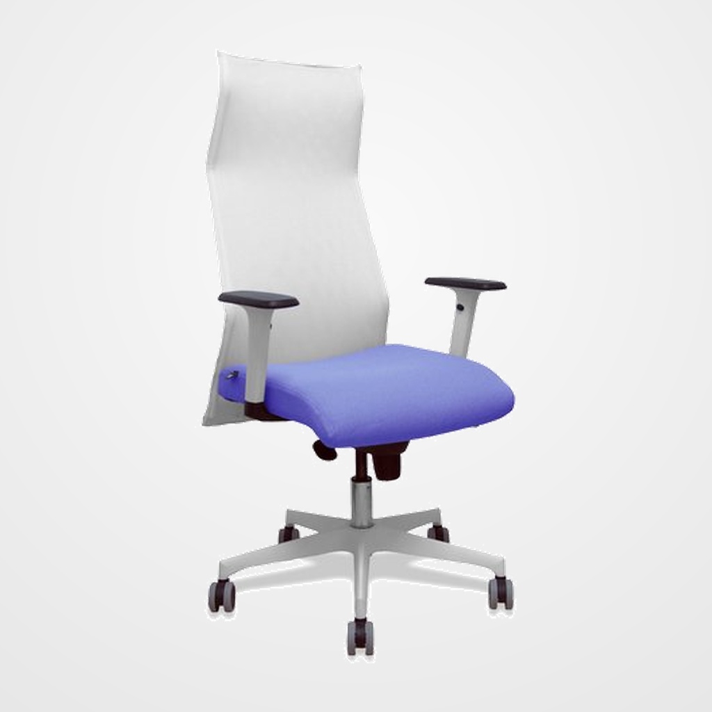 SILLON PIQUERAS Y CRESPO SAHUCO DIRECCION USO INTENSIVO (8H) BRAZOS BLANCOS REGULABLES MECANISMO SINCRO RESPALDO MALLA BLANCA TRANSPIRABLE Y ASIENTO TAPIZADO BALI AZUL CLARO