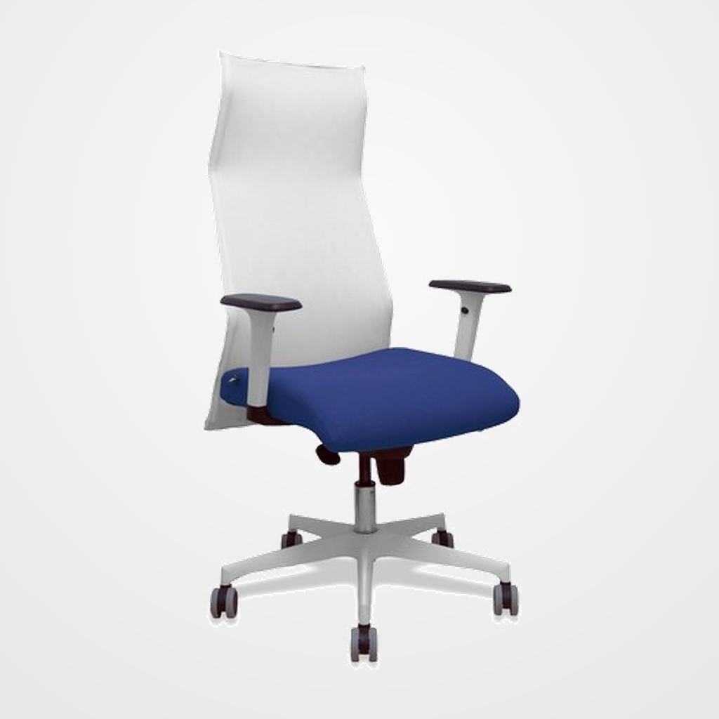 SILLON PIQUERAS Y CRESPO SAHUCO DIRECCION USO INTENSIVO (8H) BRAZOS BLANCOS REGULABLES MECANISMO SINCRO RESPALDO MALLA BLANCA TRANSPIRABLE Y ASIENTO TAPIZADO BALI AZUL OSCURO