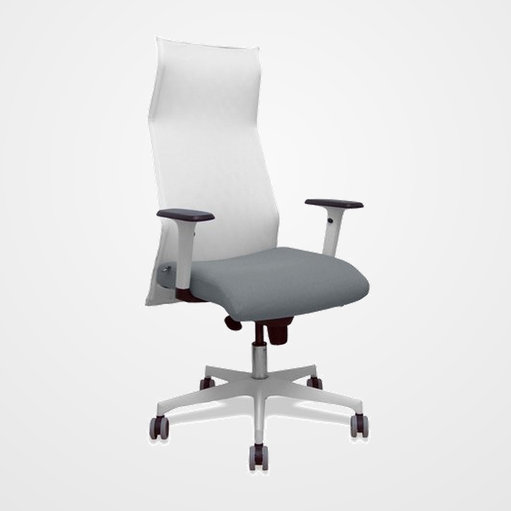 SILLON PIQUERAS Y CRESPO SAHUCO DIRECCION USO INTENSIVO (8H) BRAZOS BLANCOS REGULABLES MECANISMO SINCRO RESPALDO MALLA BLANCA TRANSPIRABLE Y ASIENTO TAPIZADO BALI GRIS