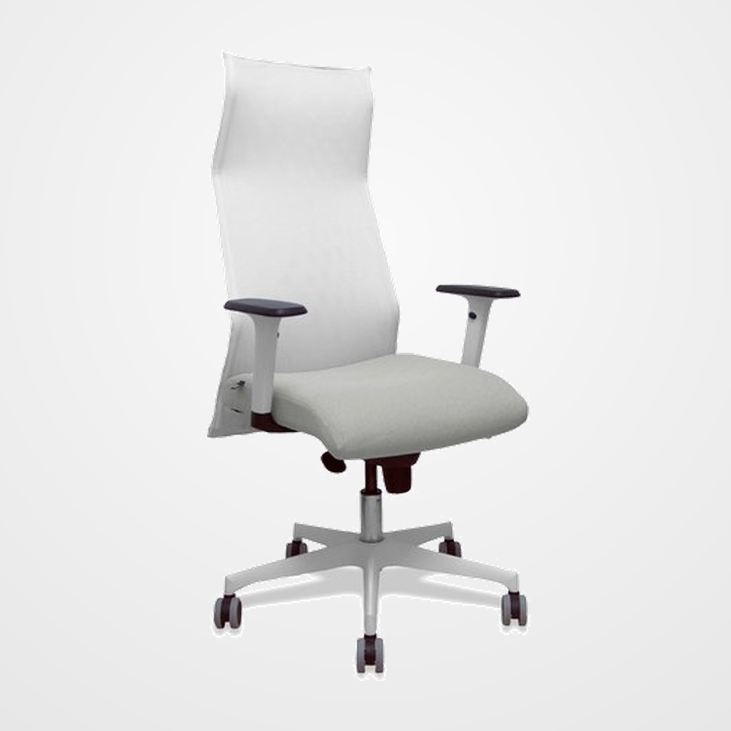 SILLON PIQUERAS Y CRESPO SAHUCO DIRECCION USO INTENSIVO (8H) BRAZOS BLANCOS REGULABLES MECANISMO SINCRO RESPALDO MALLA BLANCA TRANSPIRABLE Y ASIENTO TAPIZADO BALI GRIS CLARO