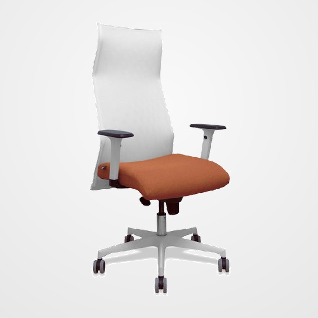 SILLON PIQUERAS Y CRESPO SAHUCO DIRECCION USO INTENSIVO (8H) BRAZOS BLANCOS REGULABLES MECANISMO SINCRO RESPALDO MALLA BLANCA TRANSPIRABLE Y ASIENTO TAPIZADO BALI MARRON