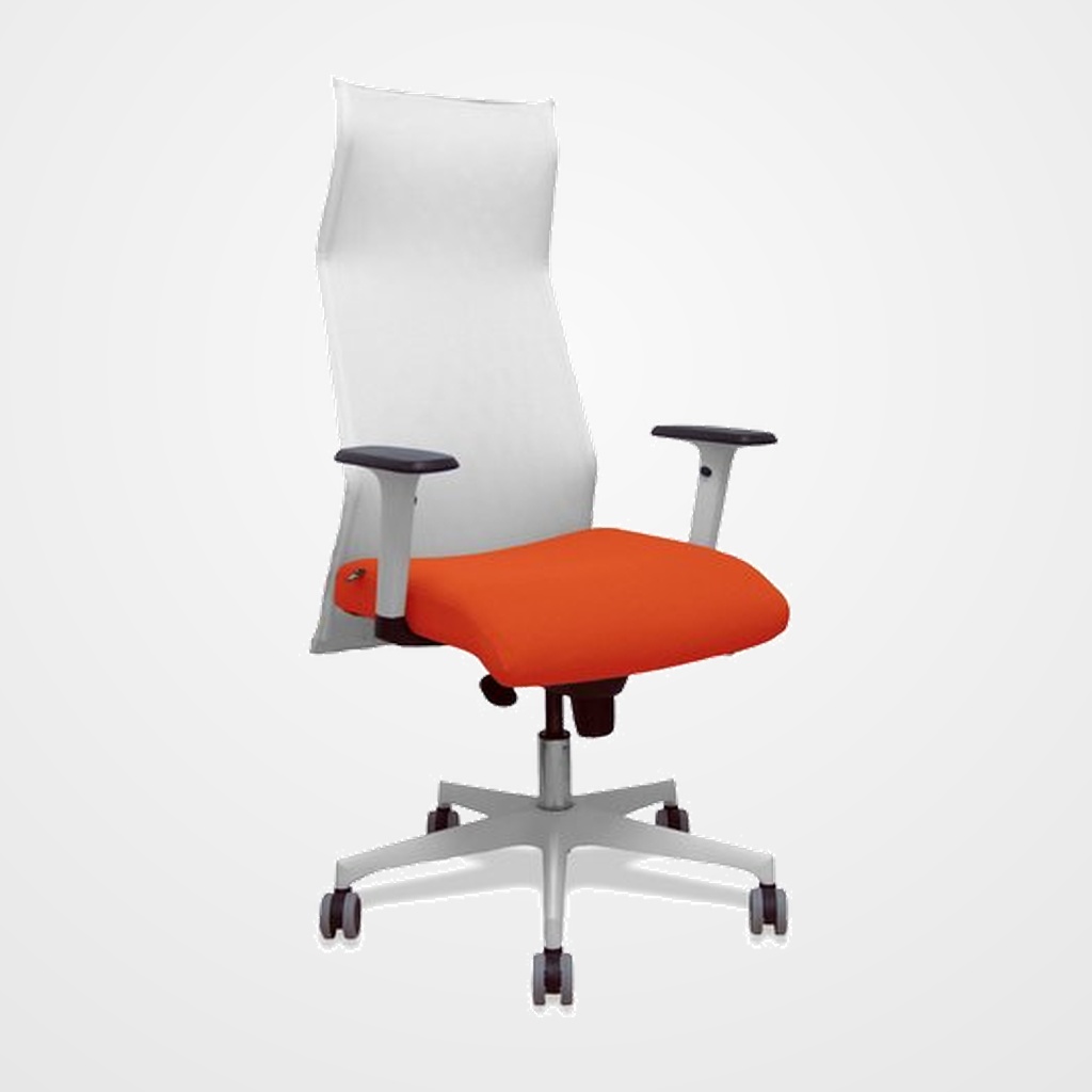SILLON PIQUERAS Y CRESPO SAHUCO DIRECCION USO INTENSIVO (8H) BRAZOS BLANCOS REGULABLES MECANISMO SINCRO RESPALDO MALLA BLANCA TRANSPIRABLE Y ASIENTO TAPIZADO BALI NARANJA OSCURO