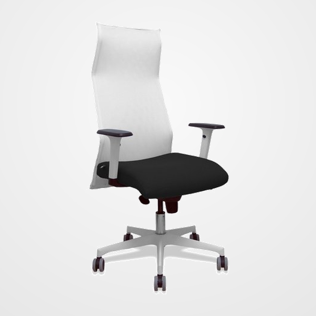 SILLON PIQUERAS Y CRESPO SAHUCO DIRECCION USO INTENSIVO (8H) BRAZOS BLANCOS REGULABLES MECANISMO SINCRO RESPALDO MALLA BLANCA TRANSPIRABLE Y ASIENTO TAPIZADO BALI NEGRO