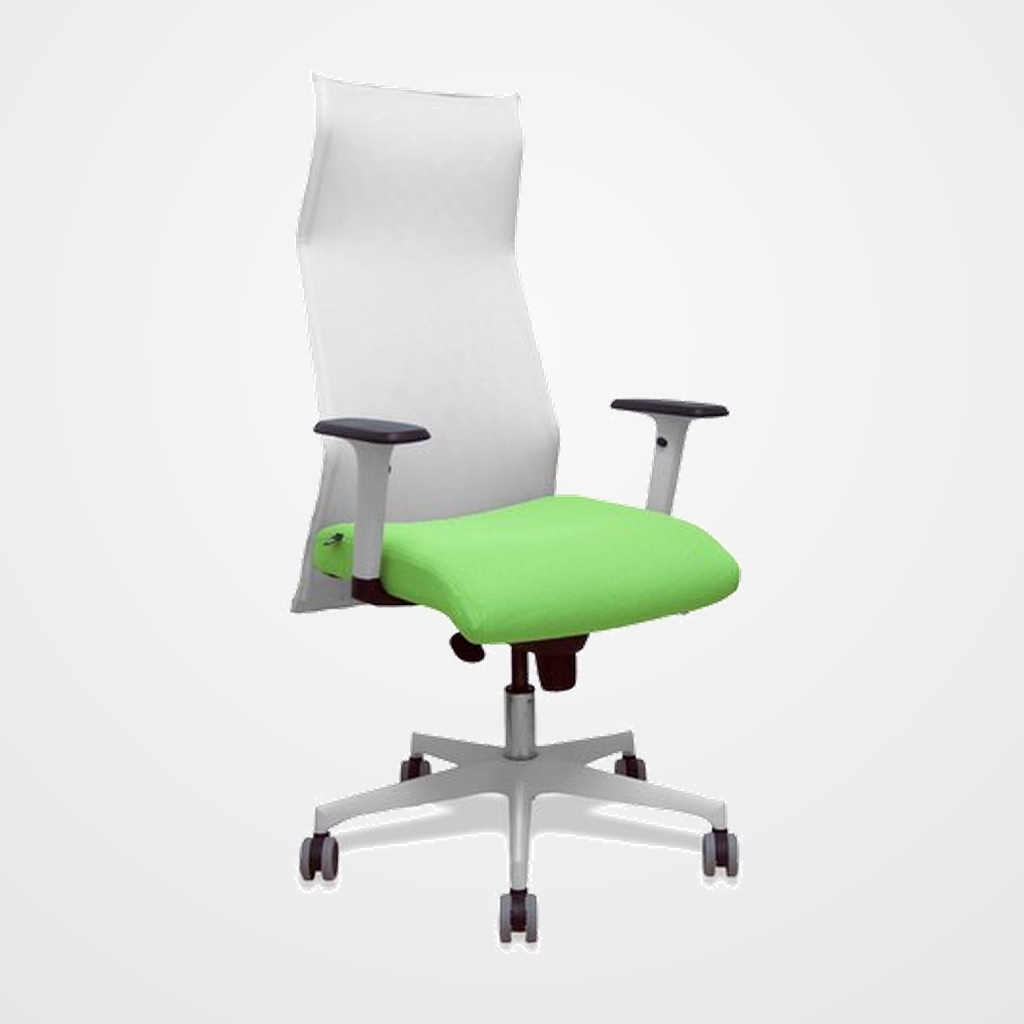SILLON PIQUERAS Y CRESPO SAHUCO DIRECCION USO INTENSIVO (8H) BRAZOS BLANCOS REGULABLES MECANISMO SINCRO RESPALDO MALLA BLANCA TRANSPIRABLE Y ASIENTO TAPIZADO BALI PISTACHO