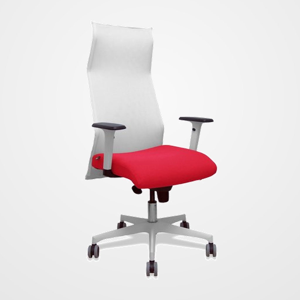 SILLON PIQUERAS Y CRESPO SAHUCO DIRECCION USO INTENSIVO (8H) BRAZOS BLANCOS REGULABLES MECANISMO SINCRO RESPALDO MALLA BLANCA TRANSPIRABLE Y ASIENTO TAPIZADO BALI ROJO
