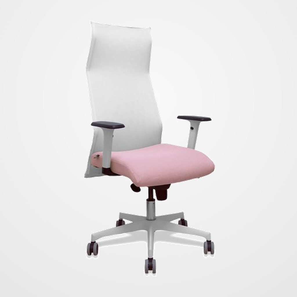 SILLON PIQUERAS Y CRESPO SAHUCO DIRECCION USO INTENSIVO (8H) BRAZOS BLANCOS REGULABLES MECANISMO SINCRO RESPALDO MALLA BLANCA TRANSPIRABLE Y ASIENTO TAPIZADO BALI ROSA