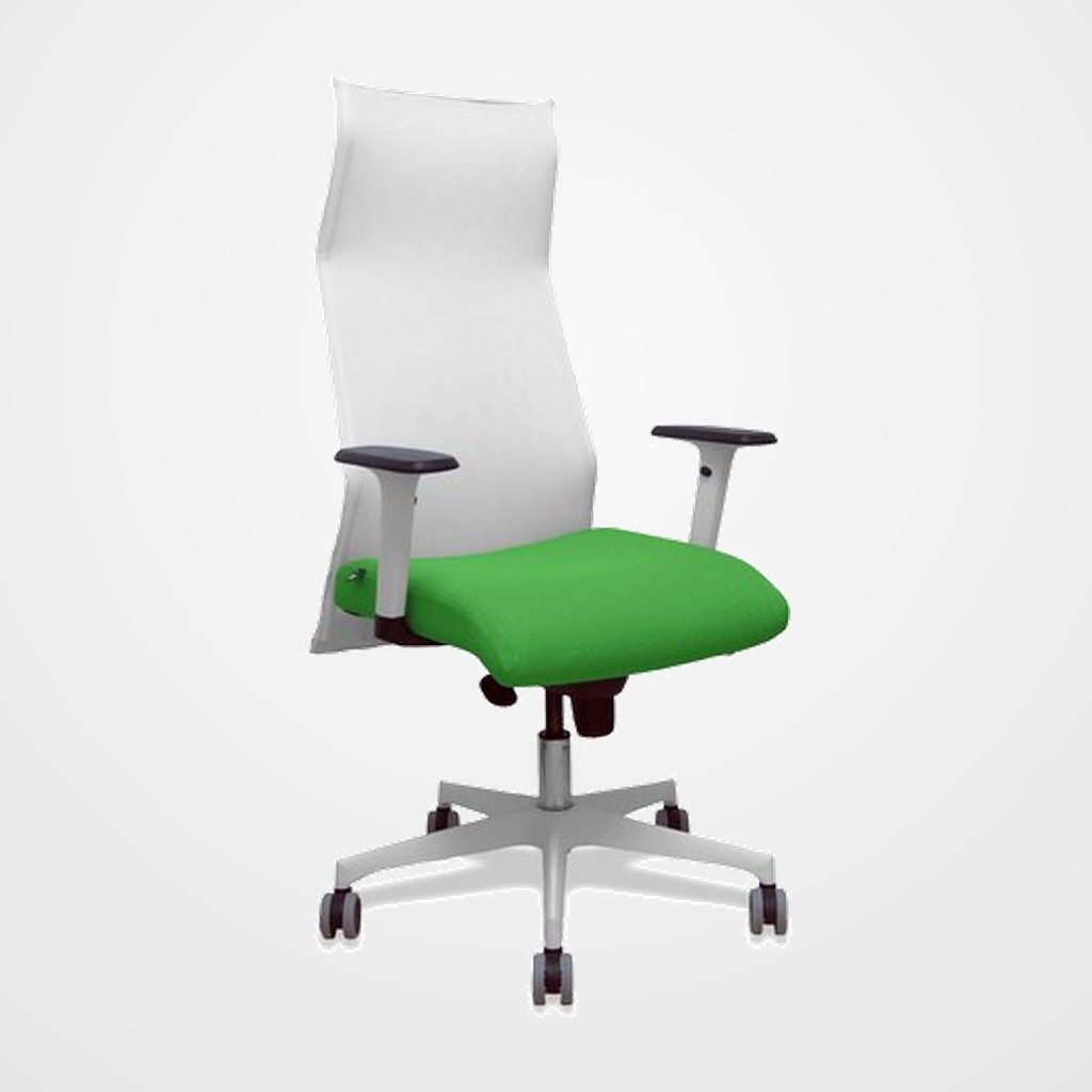 SILLON PIQUERAS Y CRESPO SAHUCO DIRECCION USO INTENSIVO (8H) BRAZOS BLANCOS REGULABLES MECANISMO SINCRO RESPALDO MALLA BLANCA TRANSPIRABLE Y ASIENTO TAPIZADO BALI VERDE