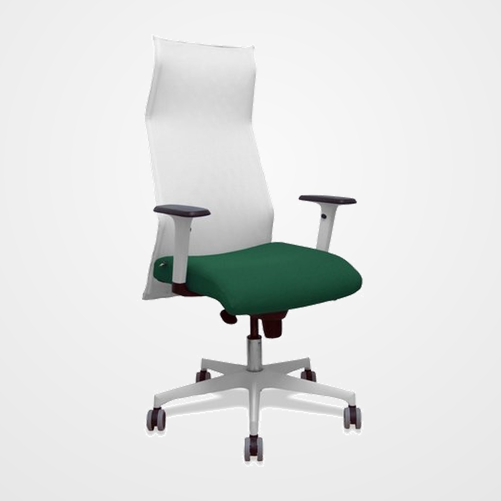SILLON PIQUERAS Y CRESPO SAHUCO DIRECCION USO INTENSIVO (8H) BRAZOS BLANCOS REGULABLES MECANISMO SINCRO RESPALDO MALLA BLANCA TRANSPIRABLE Y ASIENTO TAPIZADO BALI VERDE BOTELLA