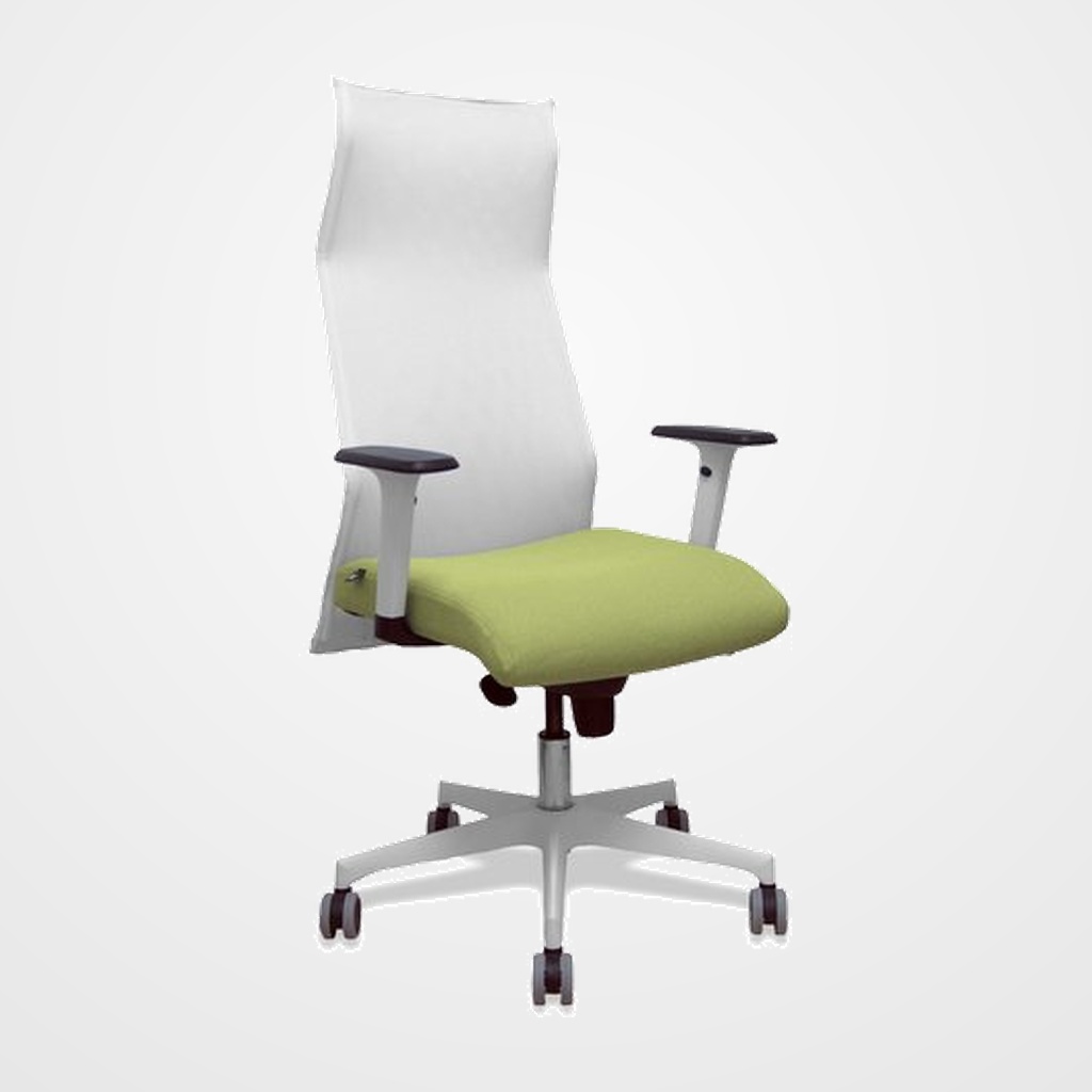 SILLON PIQUERAS Y CRESPO SAHUCO DIRECCION USO INTENSIVO (8H) BRAZOS BLANCOS REGULABLES MECANISMO SINCRO RESPALDO MALLA BLANCA TRANSPIRABLE Y ASIENTO TAPIZADO BALI VERDE OLIVA