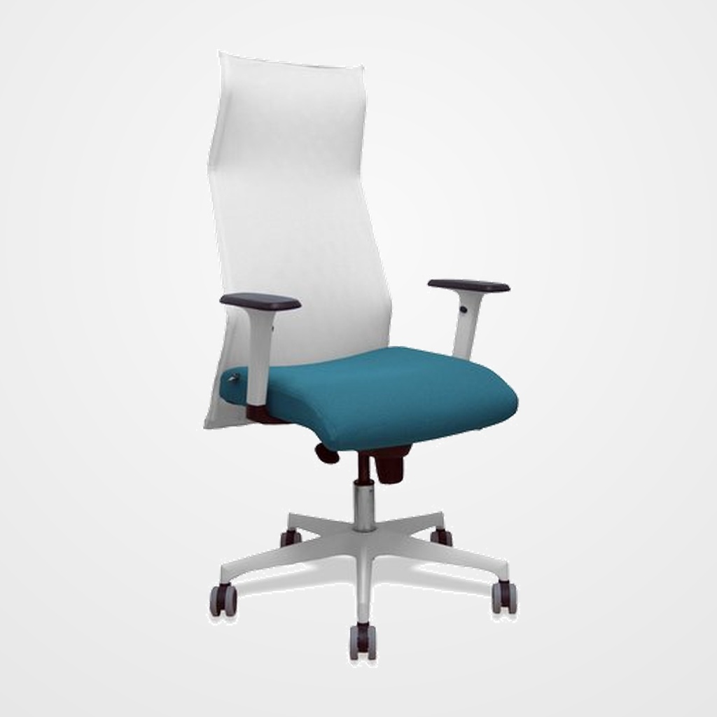 SILLON PIQUERAS Y CRESPO SAHUCO DIRECCION USO INTENSIVO (8H) BRAZOS BLANCOS REGULABLES MECANISMO SINCRO RESPALDO MALLA BLANCA TRANSPIRABLE Y ASIENTO TAPIZADO BALI VERDE PETROLEO