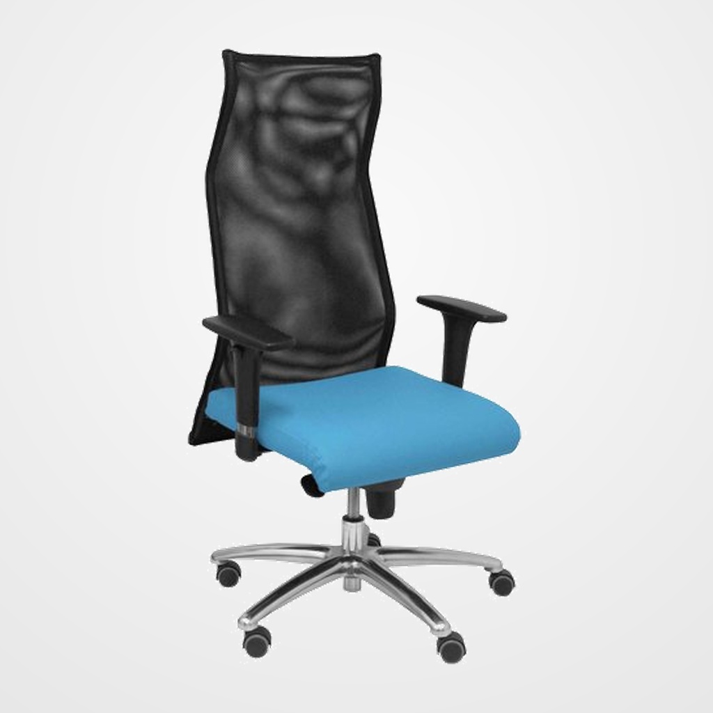 SILLON PIQUERAS Y CRESPO SAHUCO DIRECCION USO INTENSIVO (8H) BRAZOS REGULABLES MECANISMO SINCRO RESPALDO MALLA TRANSPIRABLE NEGRO Y ASIENTO TAPIZADO SIMILPIEL AZUL CLARO