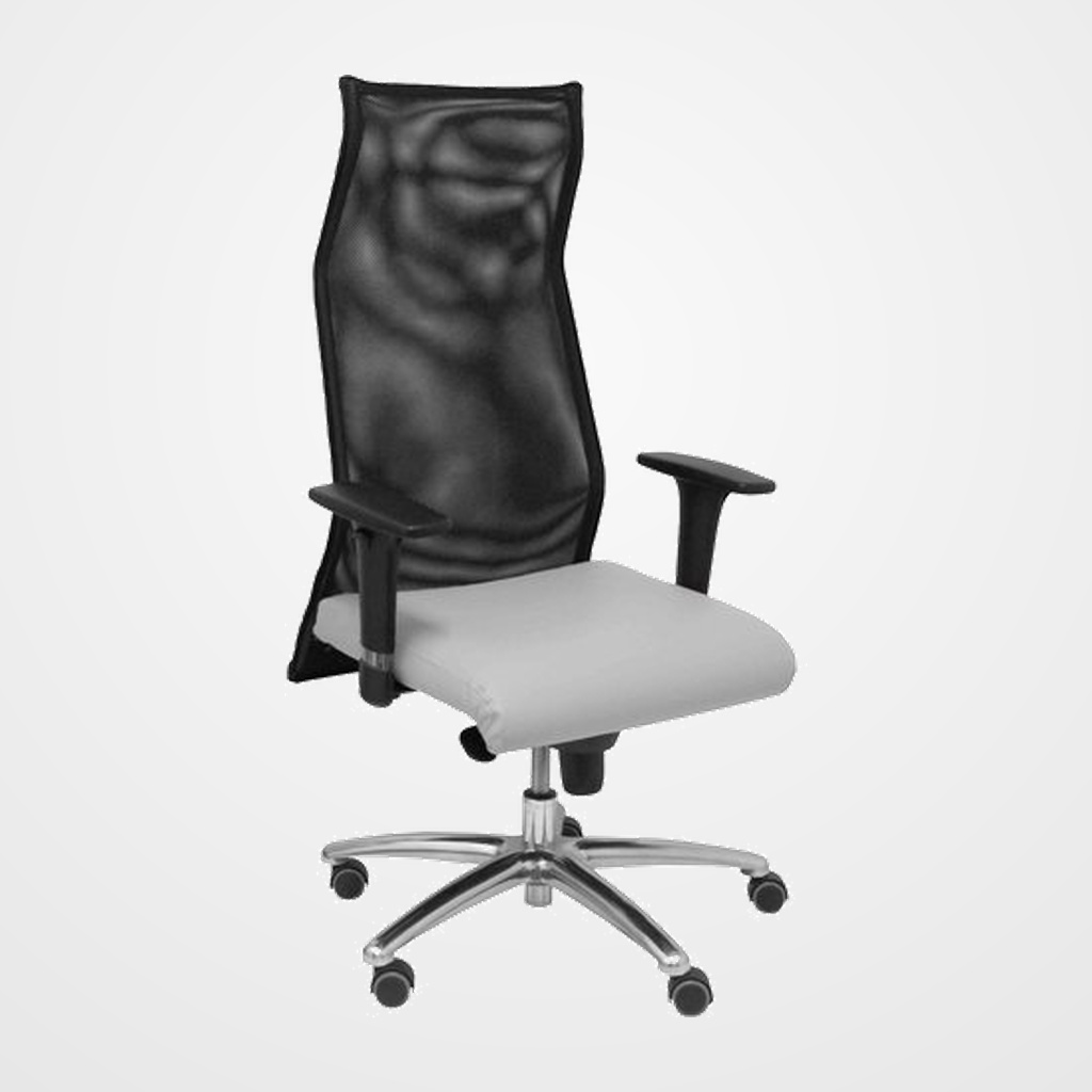 SILLON PIQUERAS Y CRESPO SAHUCO DIRECCION USO INTENSIVO (8H) BRAZOS REGULABLES MECANISMO SINCRO RESPALDO MALLA TRANSPIRABLE NEGRO Y ASIENTO TAPIZADO SIMILPIEL GRIS CLARO