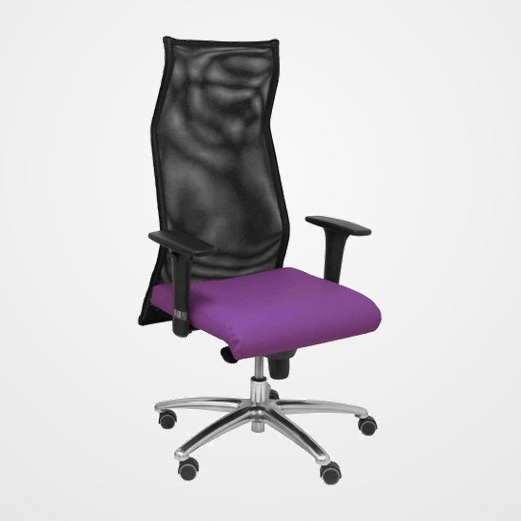 SILLON PIQUERAS Y CRESPO SAHUCO DIRECCION USO INTENSIVO (8H) BRAZOS REGULABLES MECANISMO SINCRO RESPALDO MALLA TRANSPIRABLE NEGRO Y ASIENTO TAPIZADO SIMILPIEL MORADO