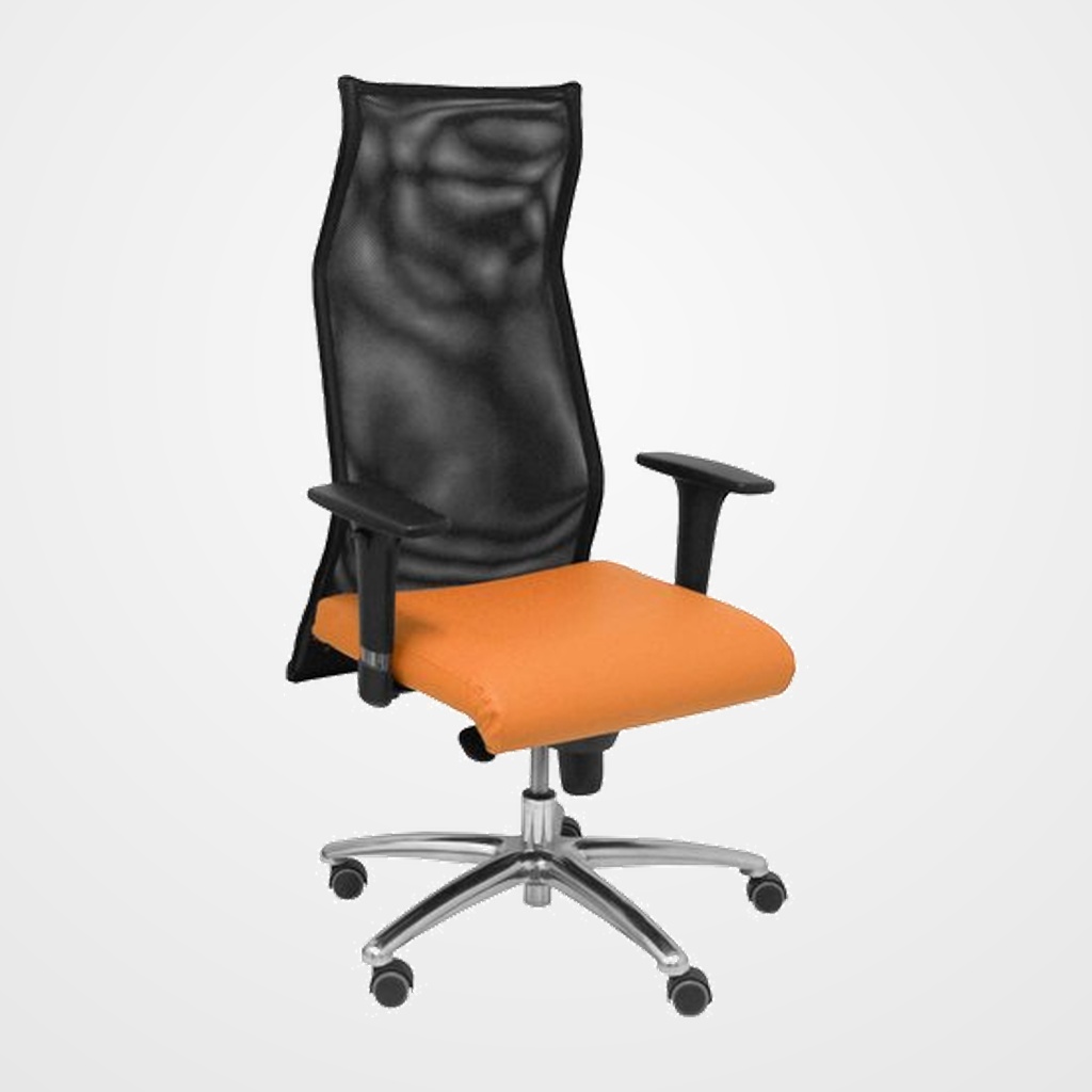SILLON PIQUERAS Y CRESPO SAHUCO DIRECCION USO INTENSIVO (8H) BRAZOS REGULABLES MECANISMO SINCRO RESPALDO MALLA TRANSPIRABLE NEGRO Y ASIENTO TAPIZADO SIMILPIEL NARANJA