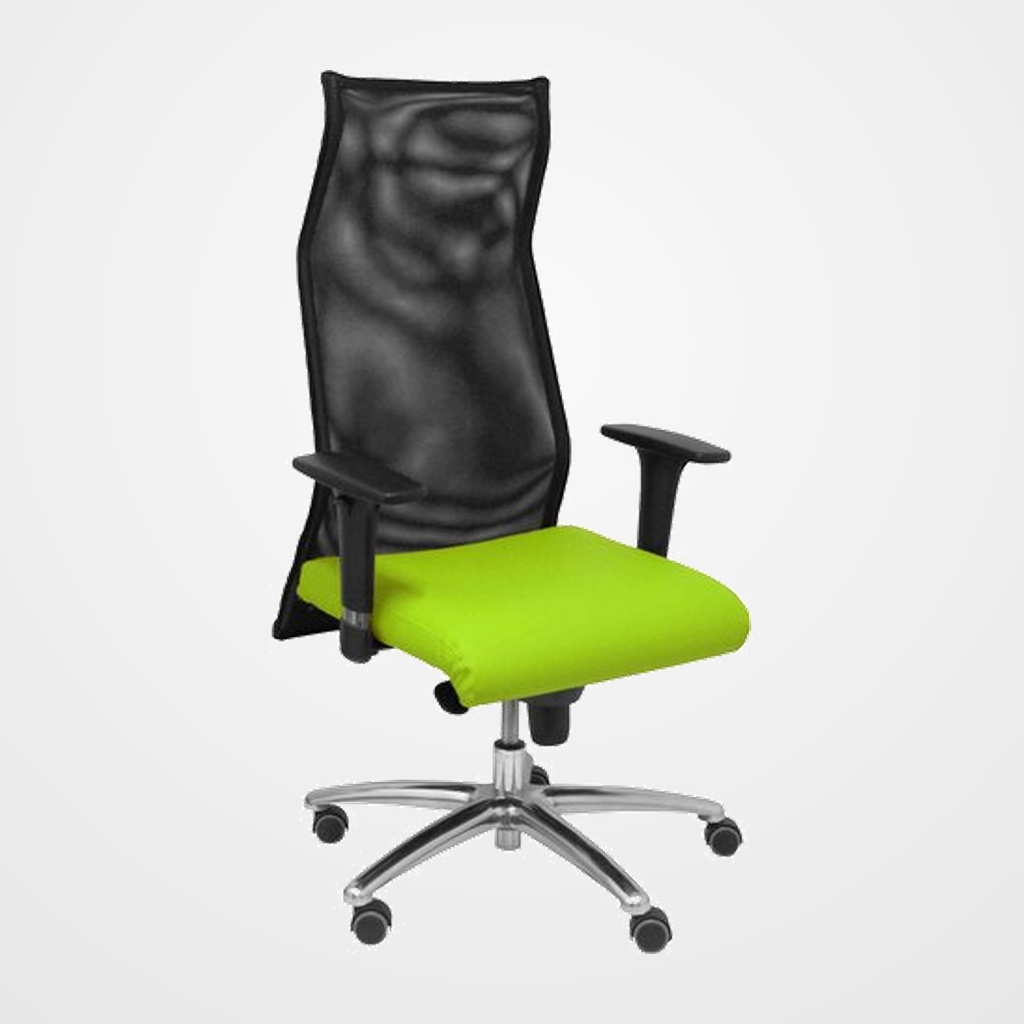 SILLON PIQUERAS Y CRESPO SAHUCO DIRECCION USO INTENSIVO (8H) BRAZOS REGULABLES MECANISMO SINCRO RESPALDO MALLA TRANSPIRABLE NEGRO Y ASIENTO TAPIZADO SIMILPIEL VERDE PISTACHO