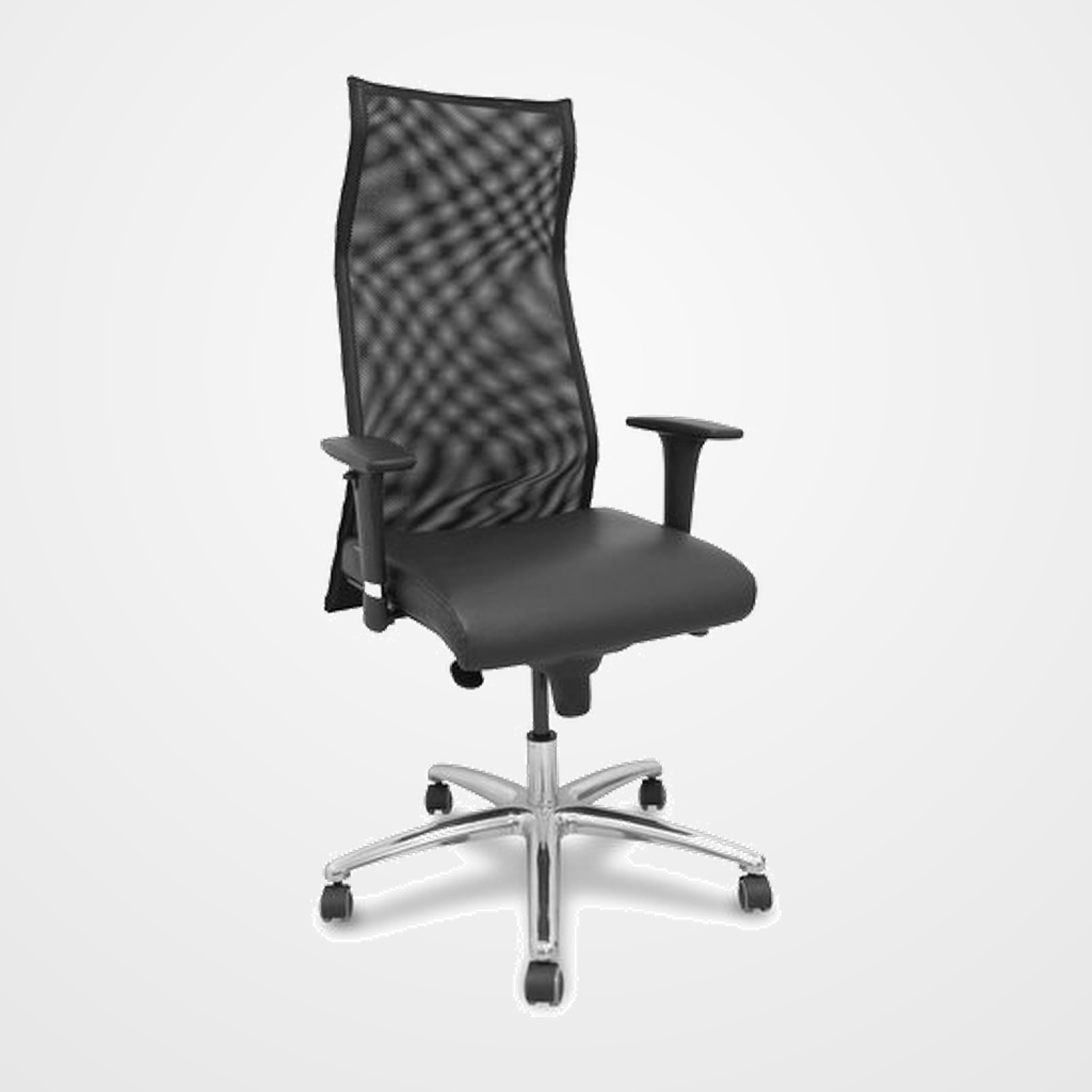 SILLON PIQUERAS Y CRESPO SAHUCO XL DIRECCION HASTA 160 Kg MECANISMO SINCRO BRAZOS REGULABLES EN ALTURA RESPALDO MALLA TRANSPIRABLE NEGRA ASIENTO A MEDIDA CON ESPUMA VISCOELASTICA Y TAPIZADO SIMILPIEL NEGRO