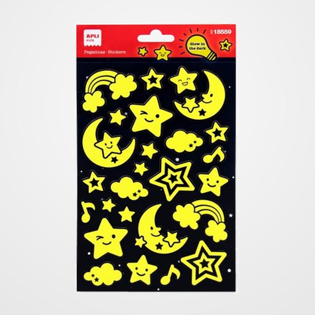 STICKERS APLI BOLSA 1h ESTRELLA&LUNA LUMINISCENTES  (18559)